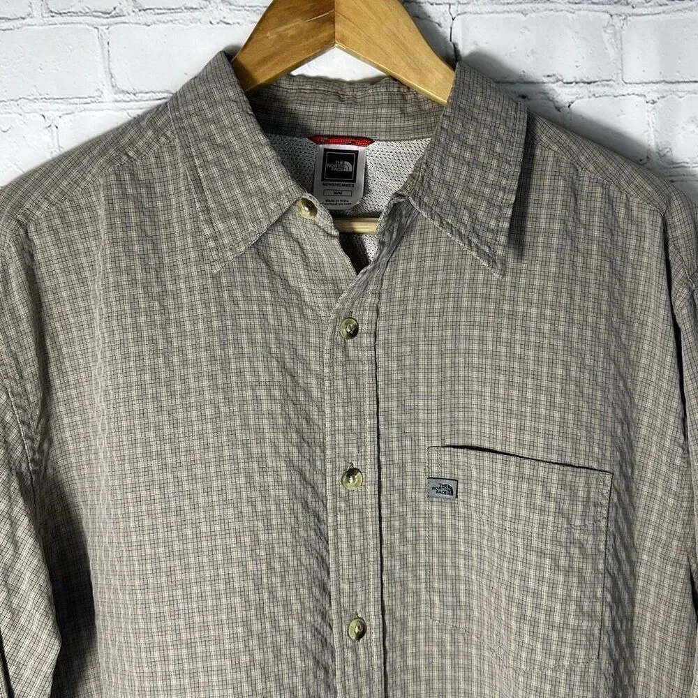 North Face Men’s Long Sleeve Button‎ Down Tan Black Plaid Shirt size medium